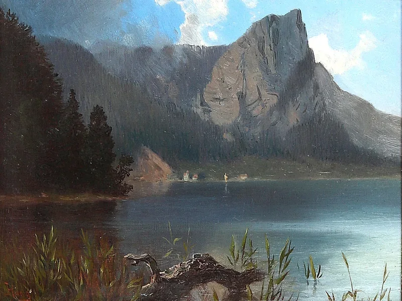 1841-Hans Haag - Vista del lago Mondsee e del monte Drachenwand